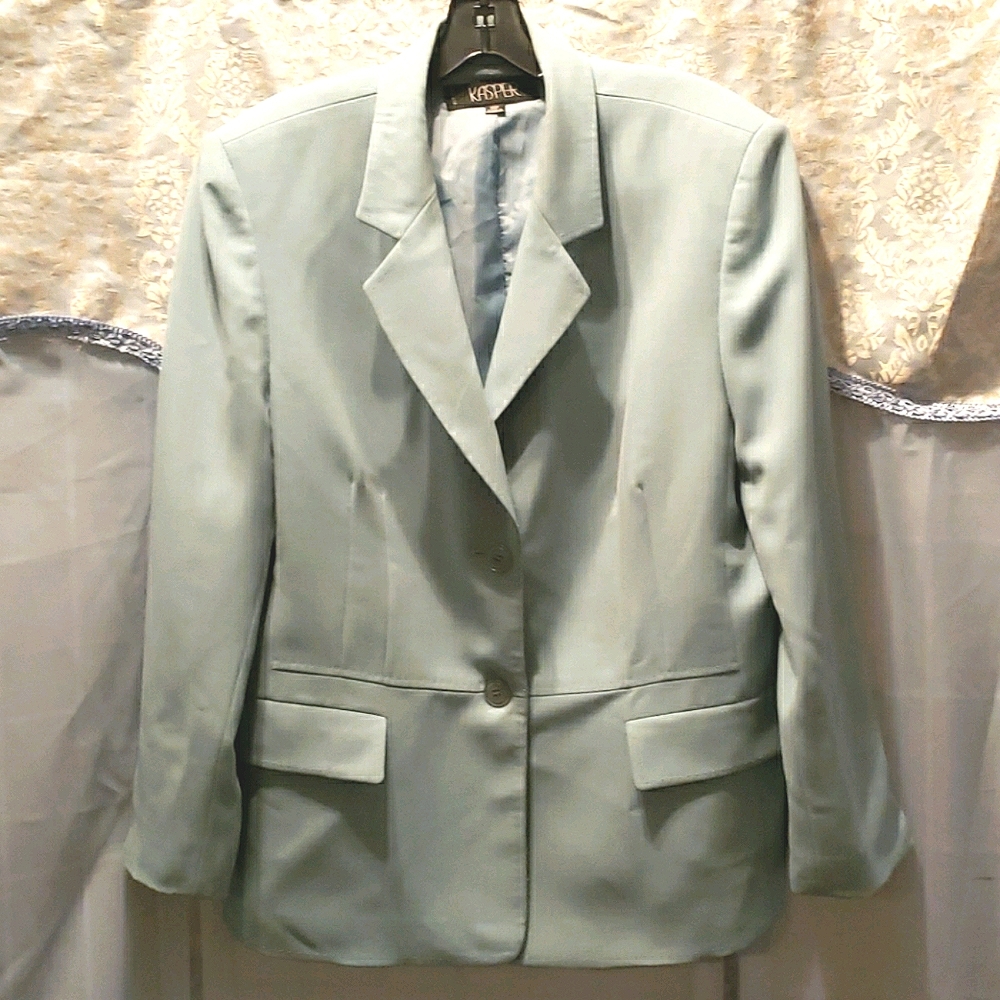 KASPER PETITES TEAL BLAZER TOP-STITCHED SZ 16P